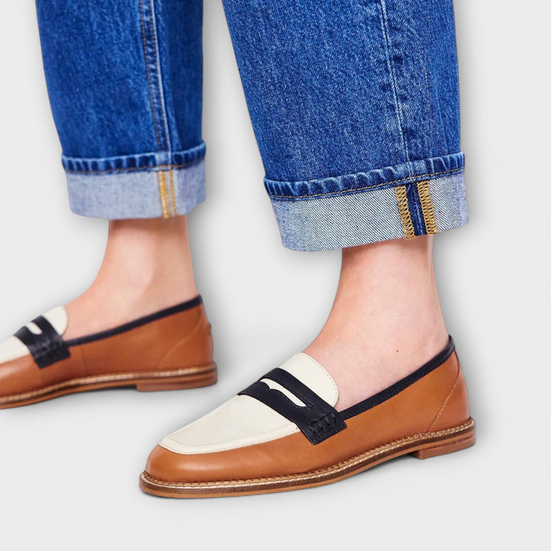 Oceane – Mocassino marrone con punta arrotondata e design a blocchi di colore