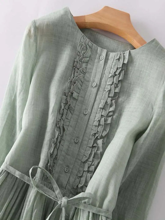 Modavia™ - Abito da Donna in Stile Retro con Collo Rotondo e Lacci in Vita