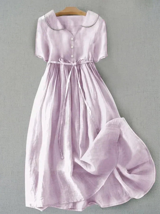 Modavia™ - Elegante Vestito in Cotone e Lino a Manica Media