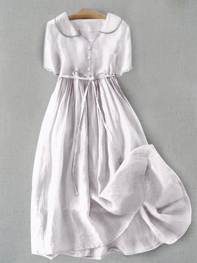 Modavia™ - Elegante Vestito in Cotone e Lino a Manica Media