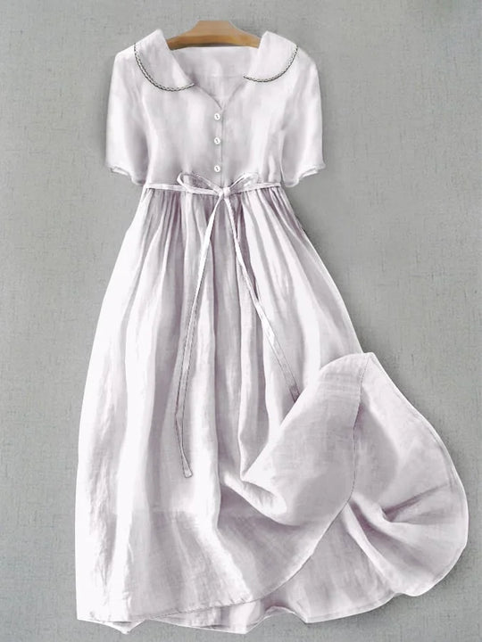 Modavia™ - Elegante Vestito in Cotone e Lino a Manica Media